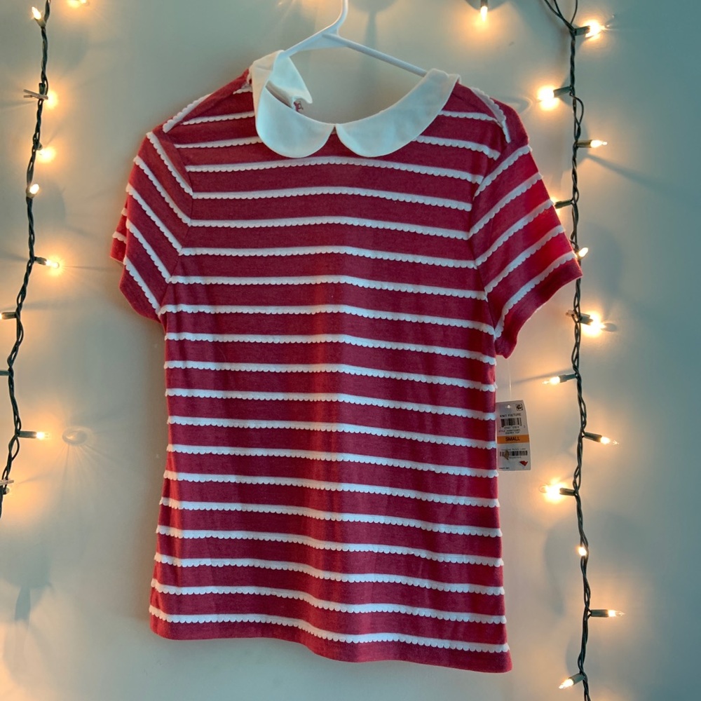 Pink and white striped collared shirt